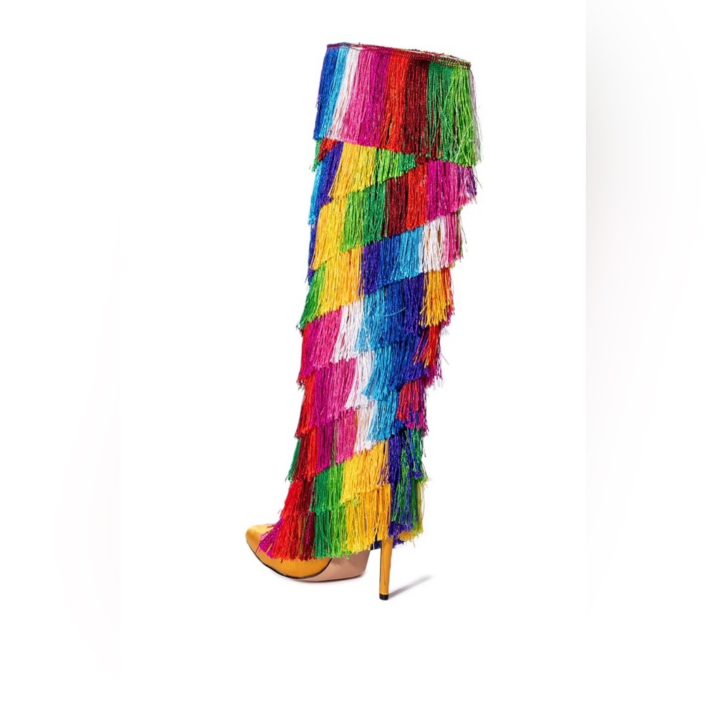 Azalea Wang Pristina Boot with Rainbow Fringe 10 - Picture 3 of 12